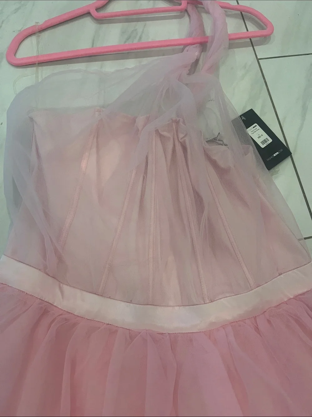 Fashion Nova Pink One-Shoulder Tulle soze 1x Dress